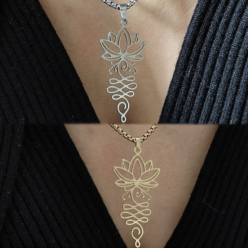 Collana con ciondolo dell'illuminazione in acciaio inossidabile con Buddha Stones viticci di loto, simbolo dei chakra - image 11