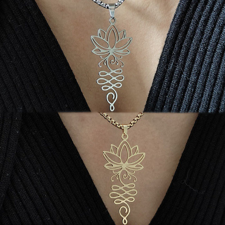 Collana con ciondolo dell'illuminazione in acciaio inossidabile con Buddha Stones viticci di loto, simbolo dei chakra - image 11