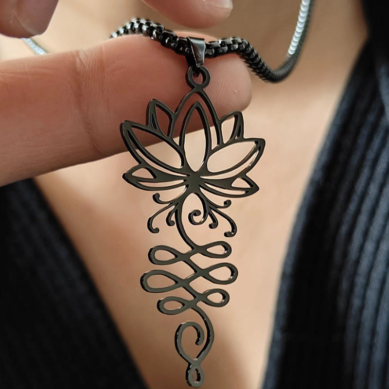 Collana con ciondolo dell'illuminazione in acciaio inossidabile con Buddha Stones viticci di loto, simbolo dei chakra - image 9