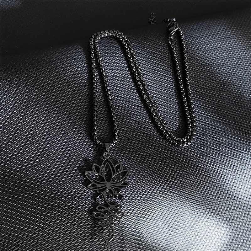 Collana con ciondolo dell'illuminazione in acciaio inossidabile con Buddha Stones viticci di loto, simbolo dei chakra - Nero - image 7