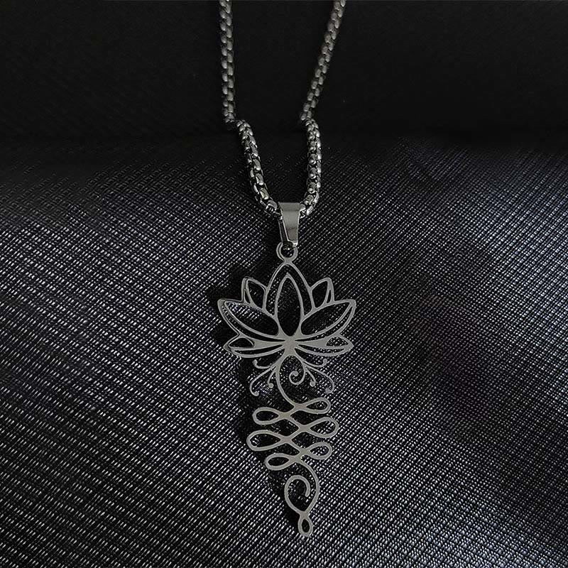 Collana con ciondolo dell'illuminazione in acciaio inossidabile con Buddha Stones viticci di loto, simbolo dei chakra - image 3