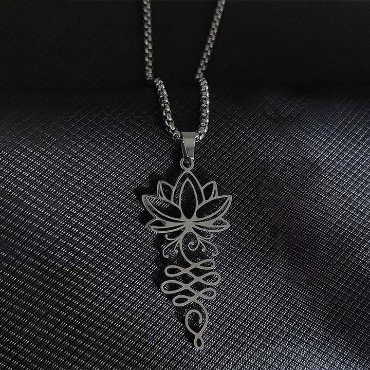Collana con ciondolo dell'illuminazione in acciaio inossidabile con Buddha Stones viticci di loto, simbolo dei chakra - image 3