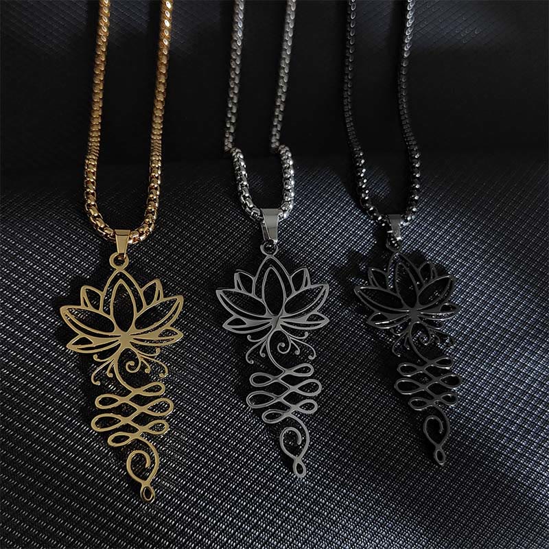 Collana con ciondolo dell'illuminazione in acciaio inossidabile con Buddha Stones viticci di loto, simbolo dei chakra - image 1
