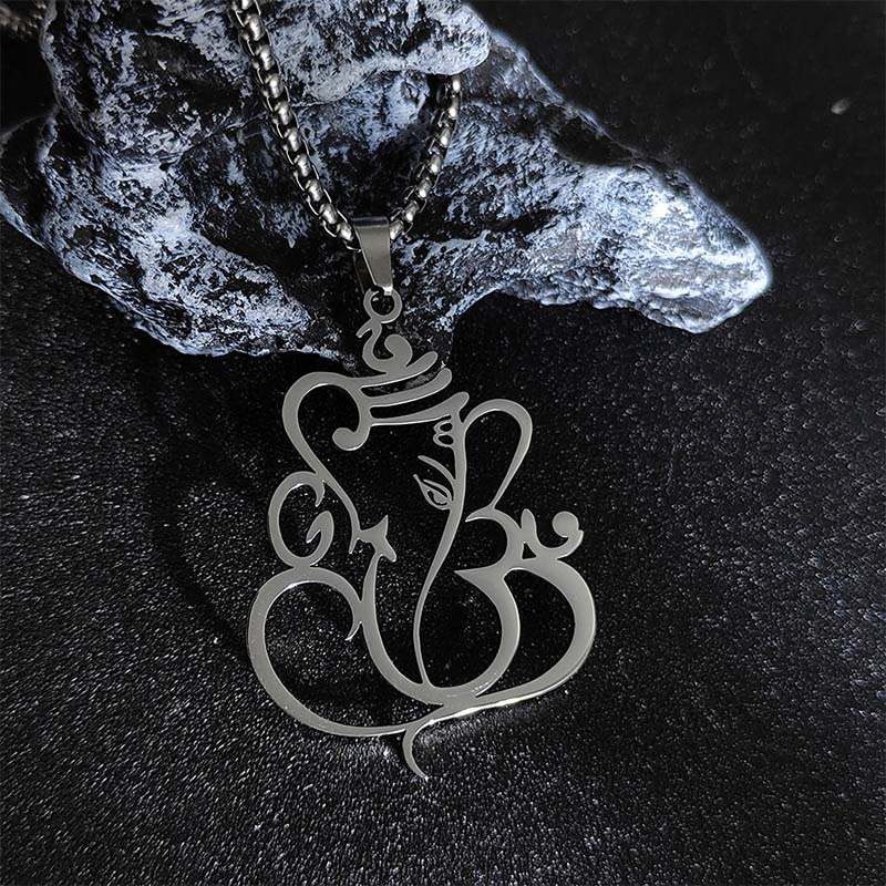 Collana con ciondolo di protezione in acciaio inossidabile Buddha Stones e elefante Ganesh - Argento - image 2