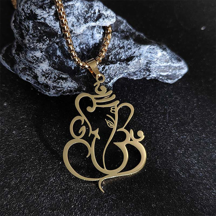 Collana con ciondolo di protezione in acciaio inossidabile Buddha Stones e elefante Ganesh - Oro - image 5