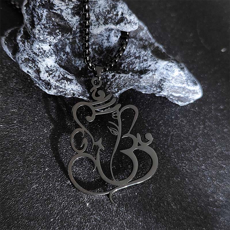 Collana con ciondolo di protezione in acciaio inossidabile Buddha Stones e elefante Ganesh - Nero - image 8