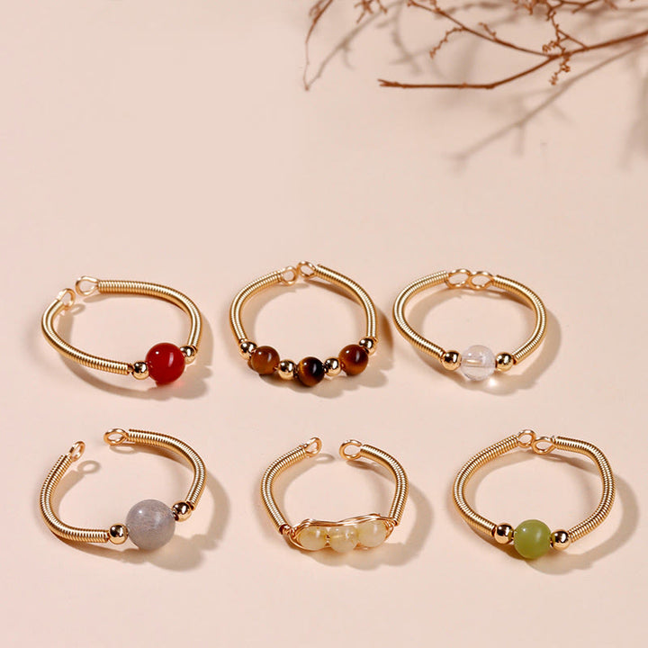 Anello aperto in lega di perline di pietra naturale Buddha Stones - image 1