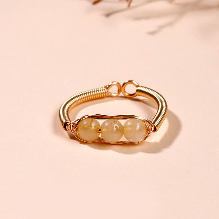 Anello aperto in lega di perline di pietra naturale Buddha Stones - Quarzo rutilato (regolabile) - image 8