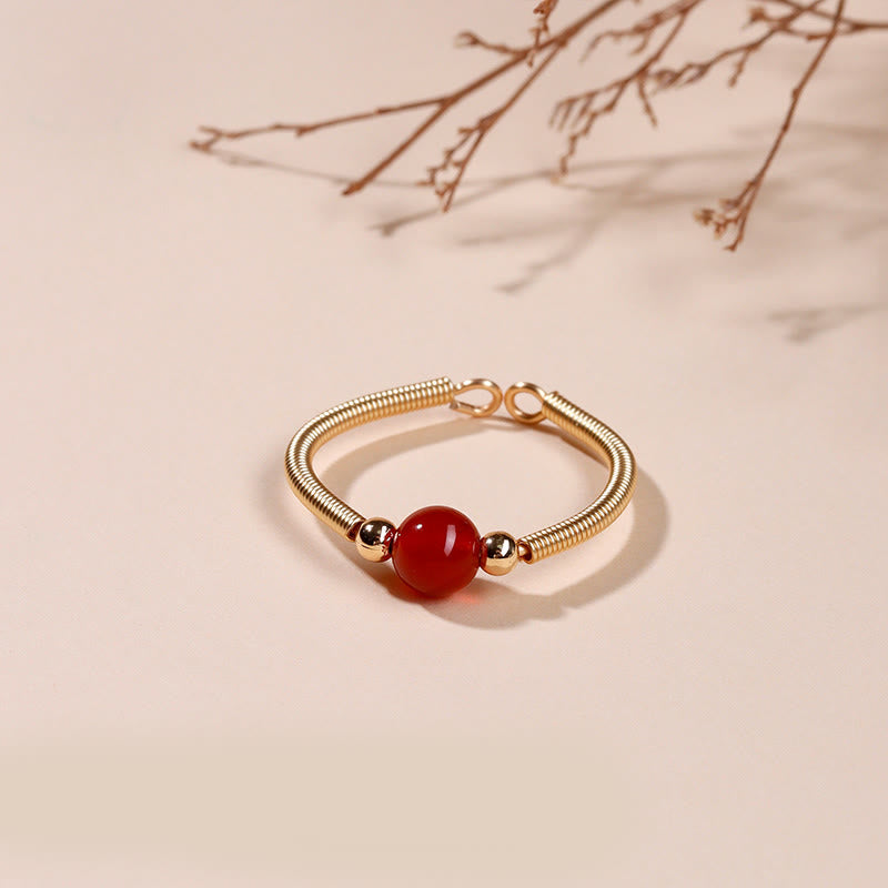 Anello aperto in lega di perline di pietra naturale Buddha Stones - Agata rossa (regolabile) - image 4