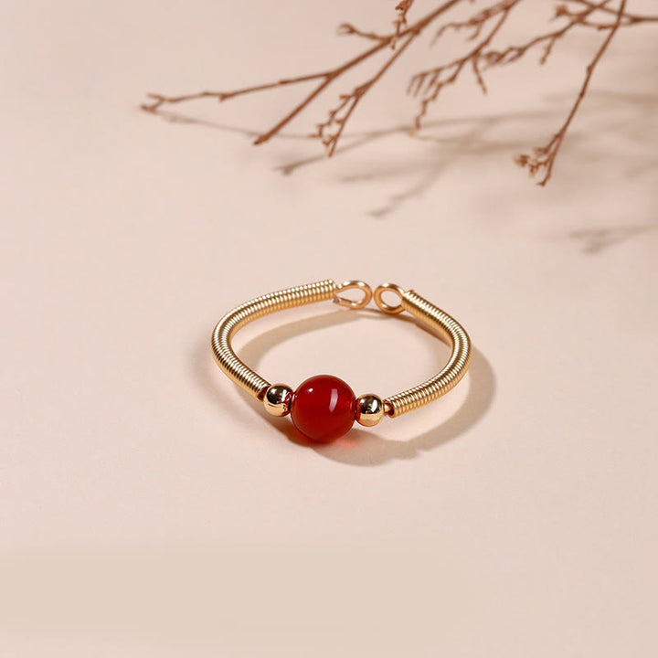 Anello aperto in lega di perline di pietra naturale Buddha Stones - Agata rossa (regolabile) - image 4