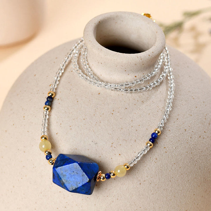 Collana con ciondolo per meditazione curativa in cristallo bianco, lapislazzuli e Buddha Stones - Cristallo bianco e lazurite - image 0