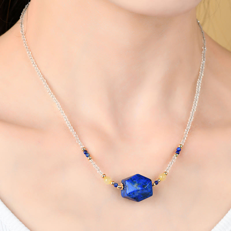 Collana con ciondolo per meditazione curativa in cristallo bianco, lapislazzuli e Buddha Stones - image 4
