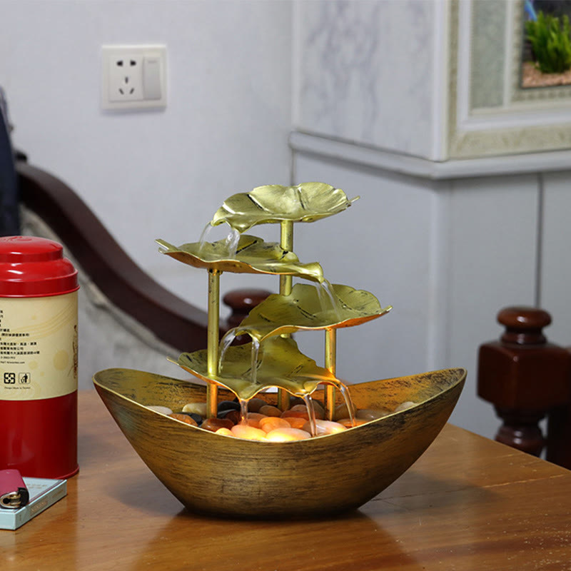 Ornamenti da tavolo per fontana a cascata a forma di foglia di loto con Buddha Stones e luce LED, decorazione per ufficio e scrivania - Oro (versione metallo) - image 26