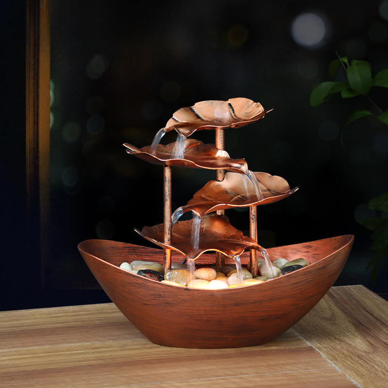 Ornamenti da tavolo per fontana a cascata a forma di foglia di loto con Buddha Stones e luce LED, decorazione per ufficio e scrivania - Marrone (versione metallica) - Include circa 10-15 ciottoli (~300 g) - image 20