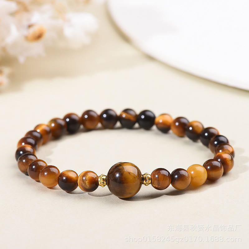 Braccialetto di perle di coraggio in ossidiana nera con occhio di tigre e Buddha Stones - Occhio di tigre-6mm - image 2