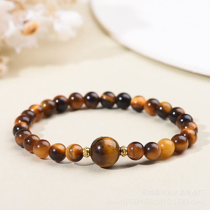 Braccialetto di perle di coraggio in ossidiana nera con occhio di tigre e Buddha Stones - Occhio di tigre-6mm - image 2