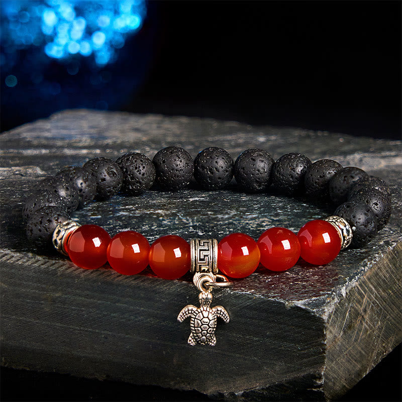 Braccialetto curativo con motivo animale, perline di cristallo di rocca lavica nera Buddha Stones - Motivo tartaruga (circonferenza polso: 15-17 cm) - image 14