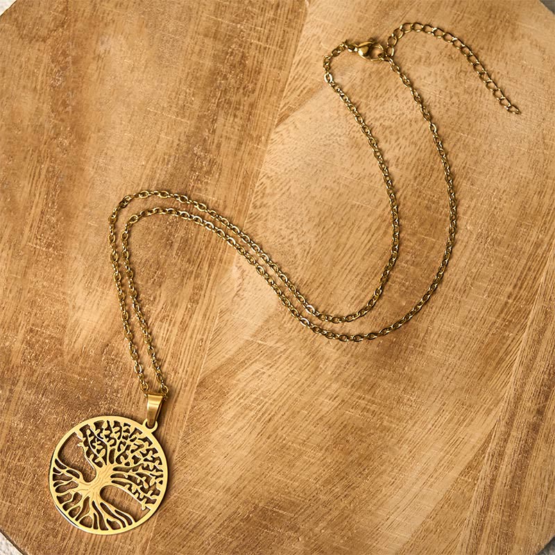 Collana con ciondolo in acciaio al titanio e Buddha Stones, l'albero della vita, per l'illuminazione - image 2