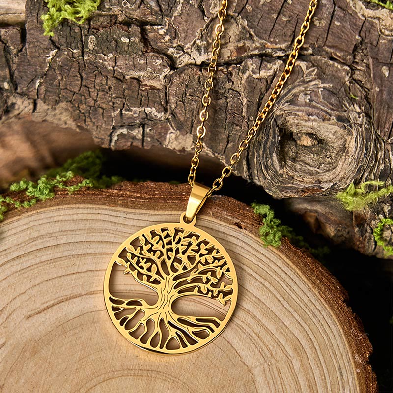 Collana con ciondolo in acciaio al titanio e Buddha Stones, l'albero della vita, per l'illuminazione - image 1