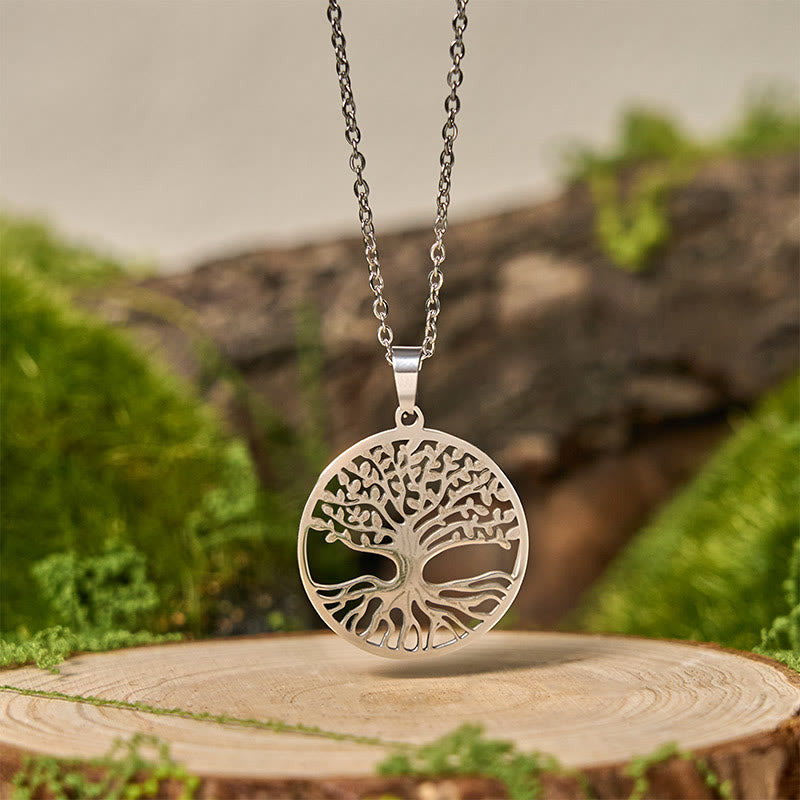 Collana con ciondolo in acciaio al titanio e Buddha Stones, l'albero della vita, per l'illuminazione - Argenteo L'albero della vita - image 6