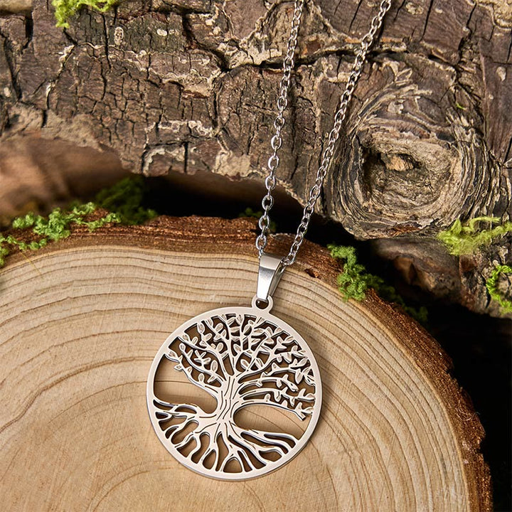 Collana con ciondolo in acciaio al titanio e Buddha Stones, l'albero della vita, per l'illuminazione - image 7
