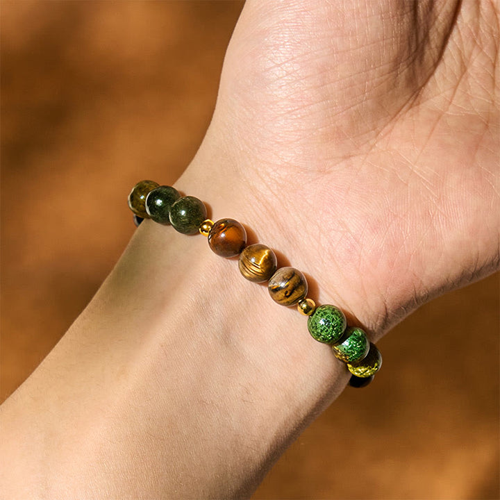 Bracciale Buddha Stones, turchese, perle di occhio di tigre, vetro, equilibrio, serenità - image 4