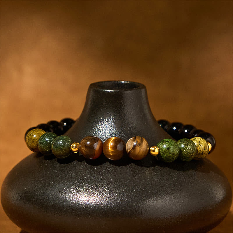 Bracciale Buddha Stones, turchese, perle di occhio di tigre, vetro, equilibrio, serenità - image 3