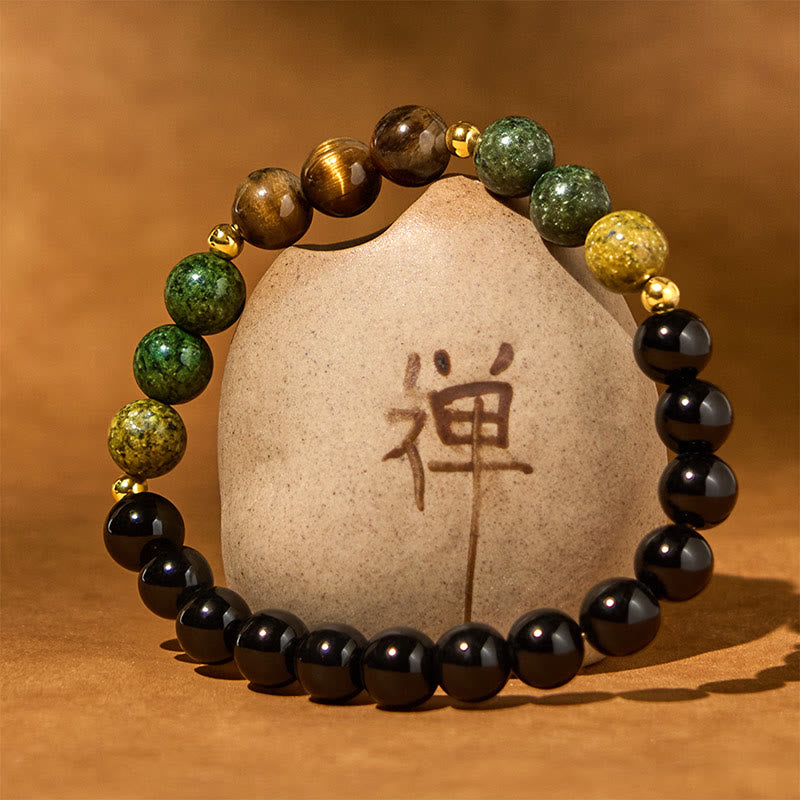 Bracciale Buddha Stones, turchese, perle di occhio di tigre, vetro, equilibrio, serenità - image 1