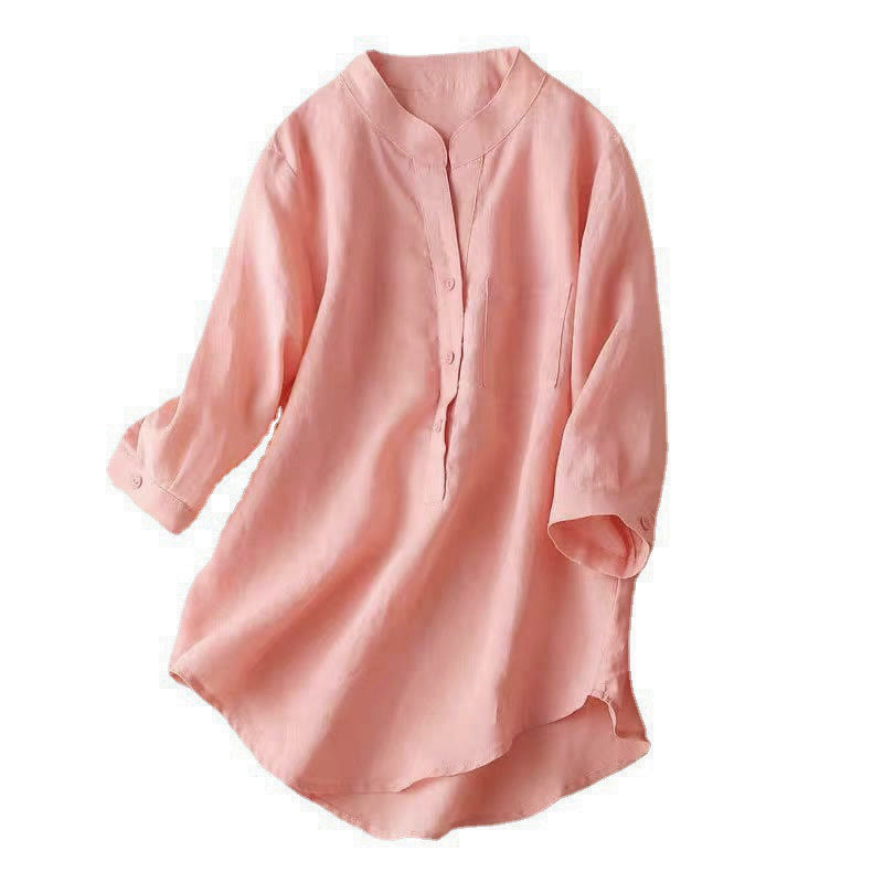 Camicia casual da donna in cotone e lino con scollo a V e maniche a tre quarti, motivo Buddha Stones - image 18