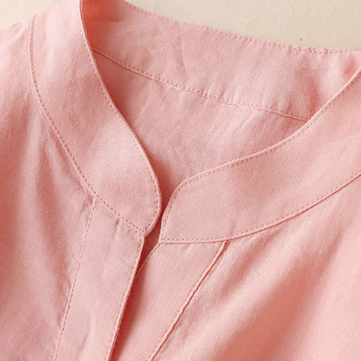 Camicia casual da donna in cotone e lino con scollo a V e maniche a tre quarti, motivo Buddha Stones - image 17