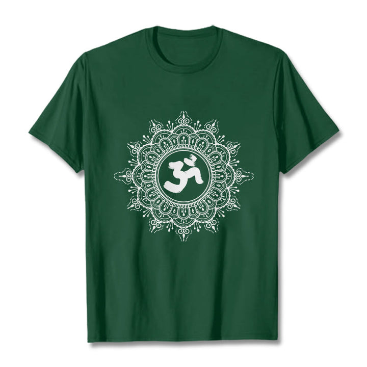 Maglietta in cotone con motivo a mandala con Buddha Stones e simbolo Om - Verde foresta - 2XL - image 1
