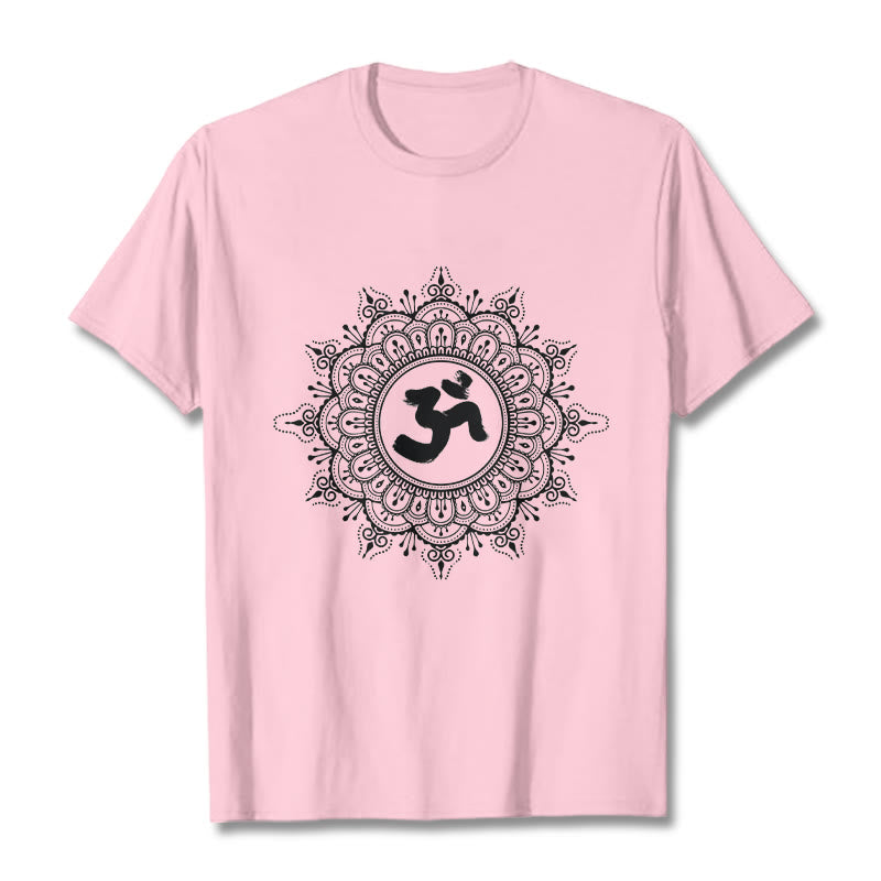 Maglietta in cotone con motivo a mandala con Buddha Stones e simbolo Om - Rosa chiaro - 2XL - image 13