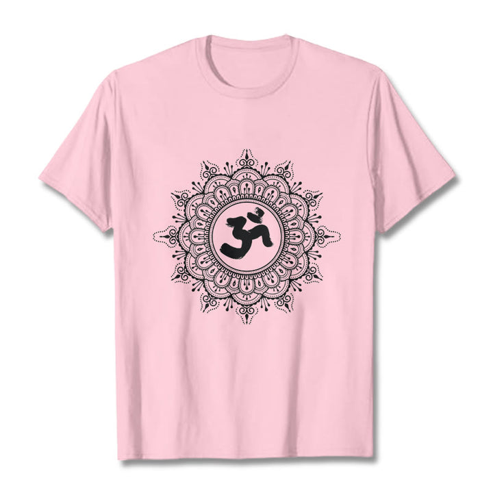 Maglietta in cotone con motivo a mandala con Buddha Stones e simbolo Om - Rosa chiaro - 2XL - image 13