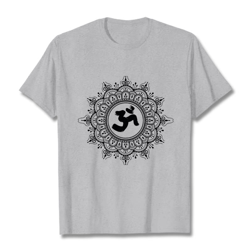 Maglietta in cotone con motivo a mandala con Buddha Stones e simbolo Om - Grigio chiaro - 2XL - image 20