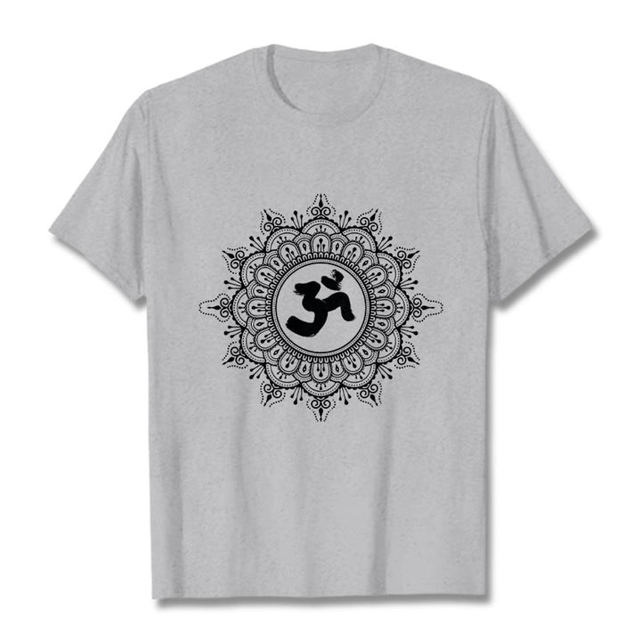 Maglietta in cotone con motivo a mandala con Buddha Stones e simbolo Om - Grigio chiaro - 2XL - image 20