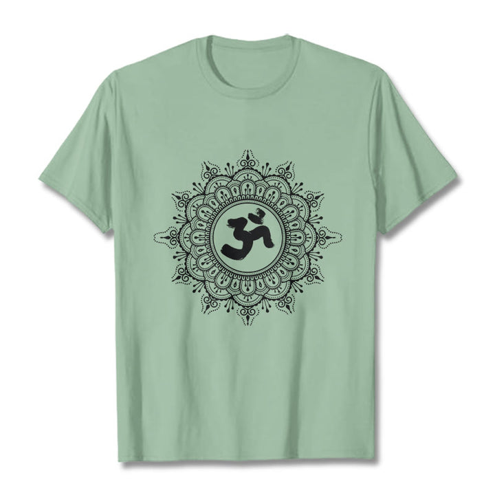 Maglietta in cotone con motivo a mandala con Buddha Stones e simbolo Om - Verde pallido - 2XL - image 15