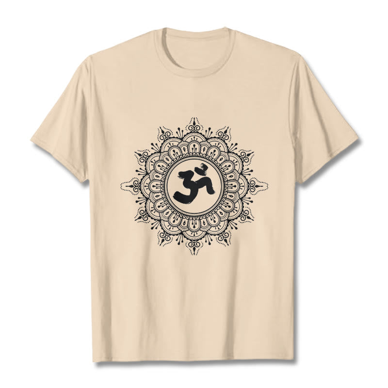 Maglietta in cotone con motivo a mandala con Buddha Stones e simbolo Om - Biscotto - 2XL - image 11
