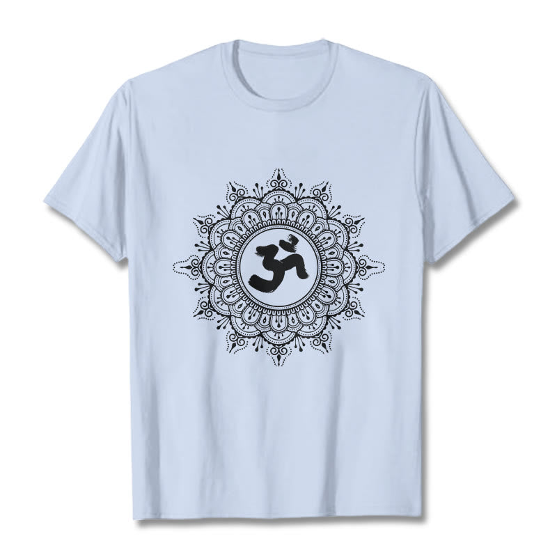 Maglietta in cotone con motivo a mandala con Buddha Stones e simbolo Om - Ciano chiaro - 2XL - image 19