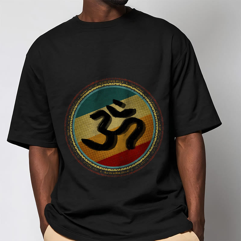 Maglietta in cotone con motivo mandala circolare semplice e colorato Buddha Stones e simbolo Om - image 6