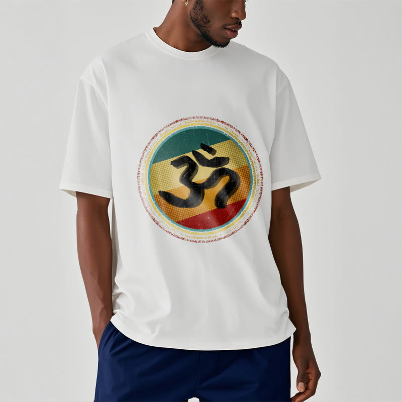 Maglietta in cotone con motivo mandala circolare semplice e colorato Buddha Stones e simbolo Om - image 2