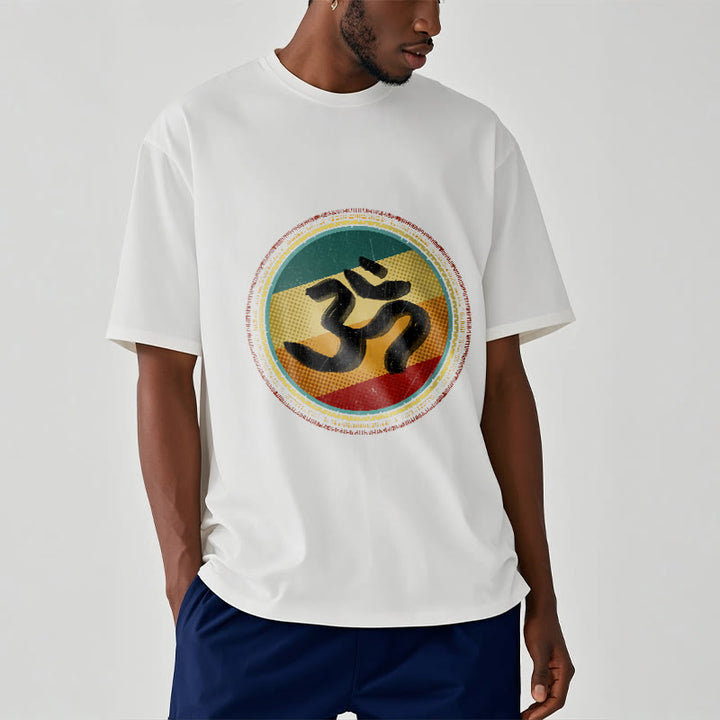 Maglietta in cotone con motivo mandala circolare semplice e colorato Buddha Stones e simbolo Om - image 2