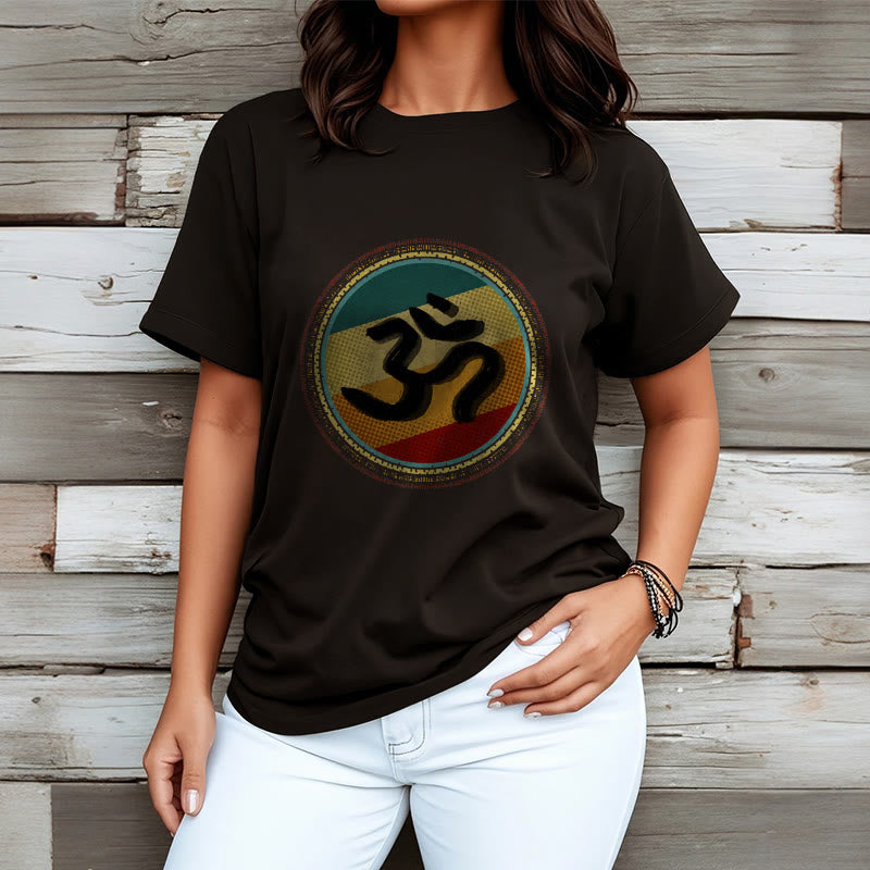 Maglietta in cotone con motivo mandala circolare semplice e colorato Buddha Stones e simbolo Om - image 8