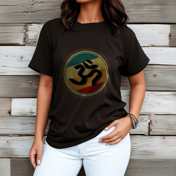 Maglietta in cotone con motivo mandala circolare semplice e colorato Buddha Stones e simbolo Om - image 8