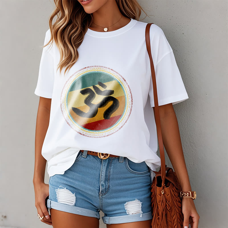 Maglietta in cotone con motivo mandala circolare semplice e colorato Buddha Stones e simbolo Om - image 3