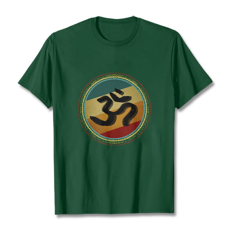 Maglietta in cotone con motivo mandala circolare semplice e colorato Buddha Stones e simbolo Om - Verde foresta - 2XL - image 11