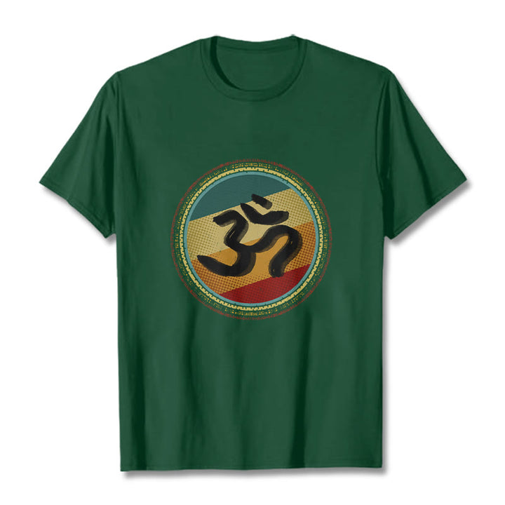 Maglietta in cotone con motivo mandala circolare semplice e colorato Buddha Stones e simbolo Om - Verde foresta - 2XL - image 11