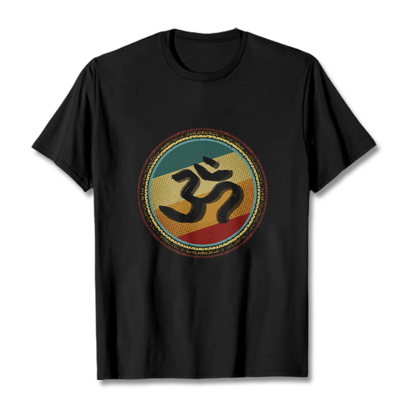 Maglietta in cotone con motivo mandala circolare semplice e colorato Buddha Stones e simbolo Om - Nero - 2XL - image 5