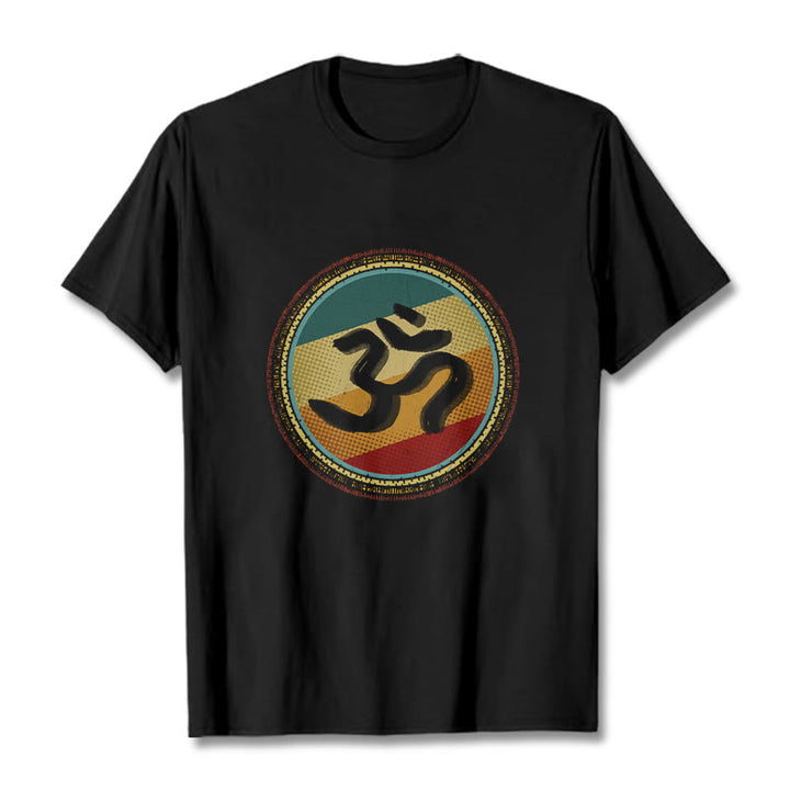 Maglietta in cotone con motivo mandala circolare semplice e colorato Buddha Stones e simbolo Om - Nero - 2XL - image 5