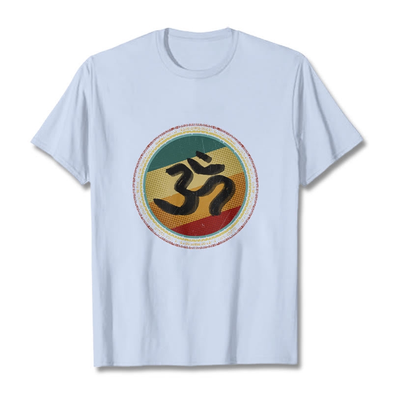 Maglietta in cotone con motivo mandala circolare semplice e colorato Buddha Stones e simbolo Om - Ciano chiaro - 2XL - image 19