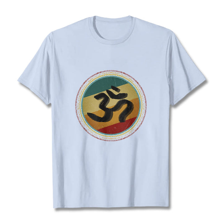 Maglietta in cotone con motivo mandala circolare semplice e colorato Buddha Stones e simbolo Om - Ciano chiaro - 2XL - image 19